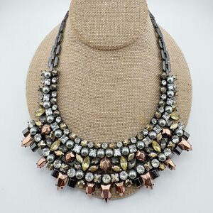 Vintage Stella & Dot Statement Bib Necklace Rhinestone Pearl Glam Bold Chunky